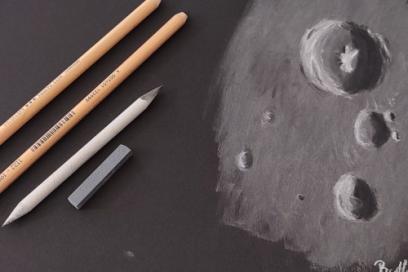 Dessin sur fond noir de la Lune - Agrandir l'image, fenêtre modale